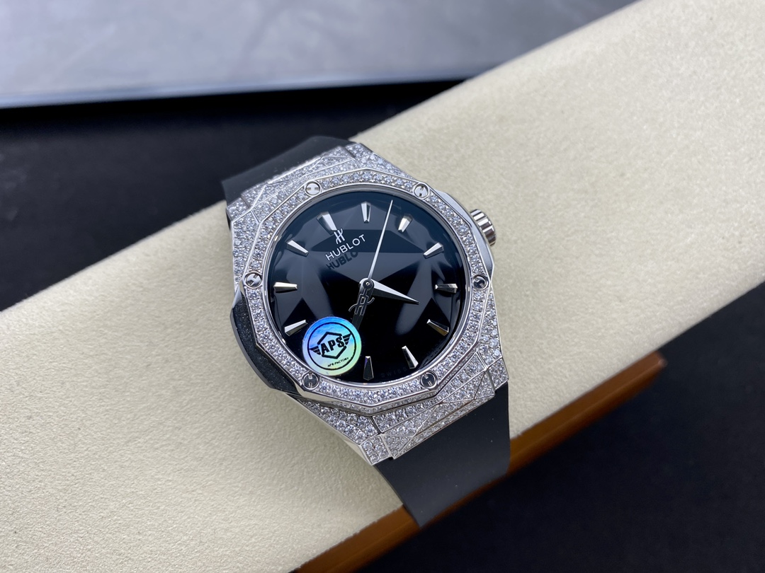 APS Factory Hublot Classic Fusion Black Dial 316L Steel With Diamonds Bezel&Case Rubber Strap HB1100 Movement 40mm - Image 3