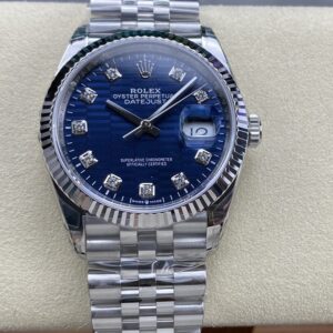 VS Factory Rolex Datejust 126234 Blue Motif Dial With Diamond Fluted Rose Gold Bezel 904L Steel Jubilee Bracelet 3235 Movement 36mm