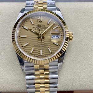 VS Factory Rolex Datejust 126234 Champagne Motif Dial Fluted Yellow Gold Bezel 904L Steel Jubilee Bracelet 3235 Movement 36mm