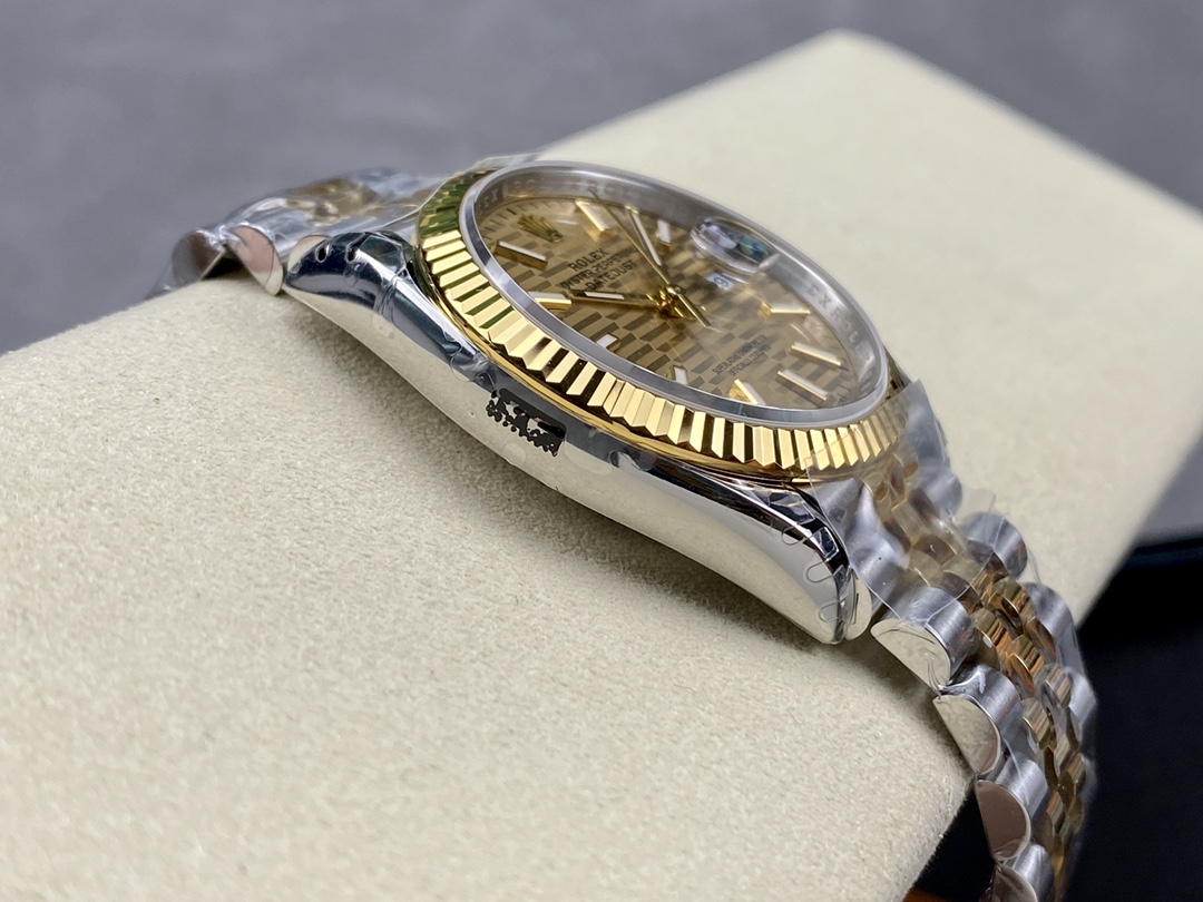 VS Factory Rolex Datejust 126234 Champagne Motif Dial Fluted Yellow Gold Bezel 904L Steel Jubilee Bracelet 3235 Movement 36mm - Image 5