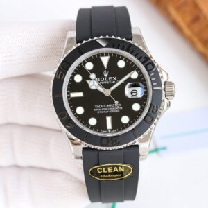 Clean Factory Rolex Yacht Master 40mm Black Dial 904L Steel 1:1 Best Edition Oysterflex Rubber Strap 2836/3235 Movement