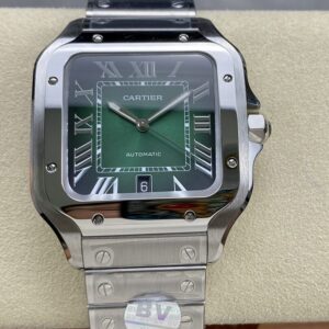 BV Factory Cartier De Santos 39.8mm Green Dial 316L Steel Case&Bracelet 1847 MC Movement 39.8X47.5X9.08mm