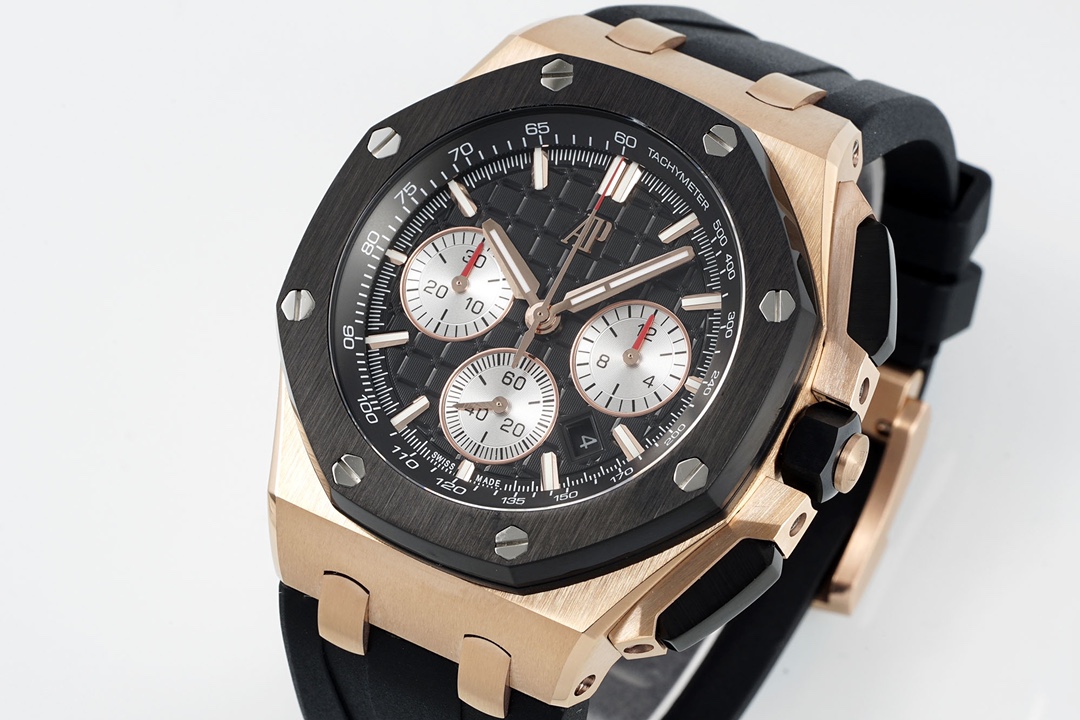 APF Factory Audemars Piguet Royal Oak Offshore 26420 Black Dial Ceramic Bezel Rose Gold Case Rubber Strap 4401 Movement 43mm - Image 2