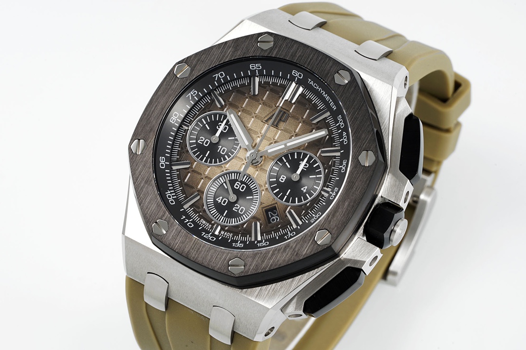 APF Factory Audemars Piguet Royal Oak Offshore 26420 Desert Grey Dial Ceramic Bezel 316L Steel Case Rubber Strap 4401 Movement 43mm - Image 2