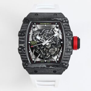 BBR Factory Richard Mille RM35-02 Black Carbon Fiber Case Skeleton Dial White Rubber Strap RMAL1 Movement 50mm