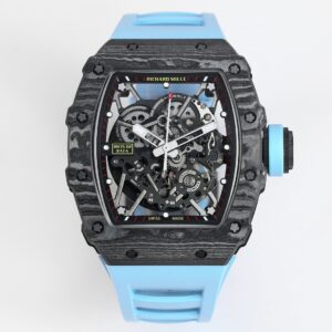 BBR Factory Richard Mille RM35-02 Black Carbon Fiber Case Skeleton Dial Blue Rubber Strap RMAL1 Movement 50mm