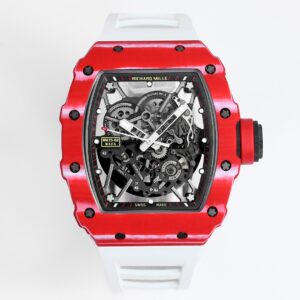 BBR Factory Richard Mille RM35-02 Red Carbon Fiber Case Skeleton Dial White Rubber Strap RMAL1 Movement 50mm