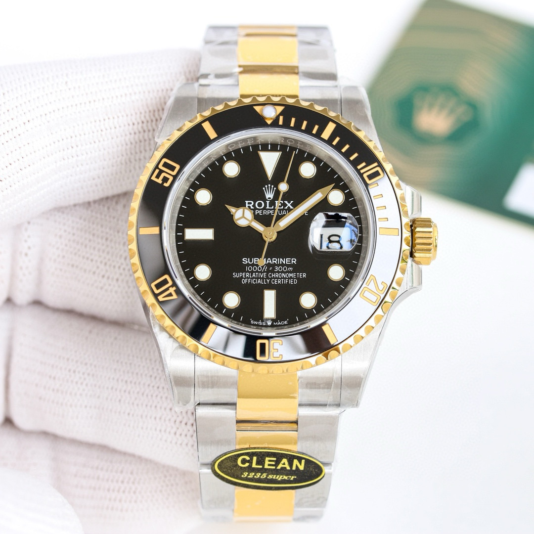 Clean Factory Rolex Submariner Black Dial Black & Gold Ceramic Bezel 904L Steel With Gold 3135/3235 Movement - Image 2
