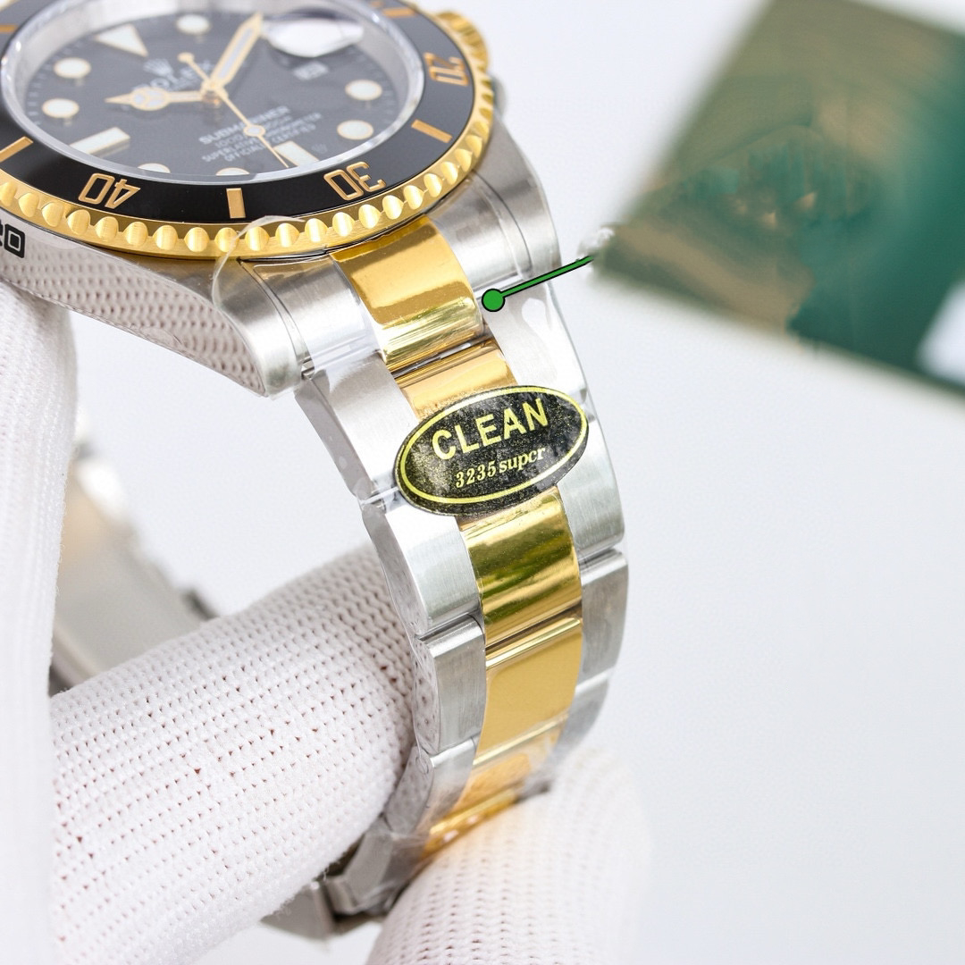 Clean Factory Rolex Submariner Black Dial Black & Gold Ceramic Bezel 904L Steel With Gold 3135/3235 Movement - Image 8