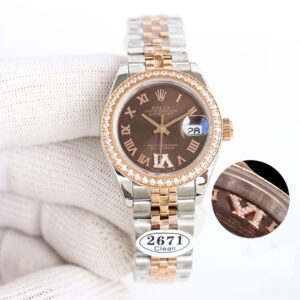 Clean Factory Rolex Lady Datejust 28mm Brown Roman Dial Diamond Bezel Jubilee Bracelet 904L Steel & Rose Gold 2761 Movement