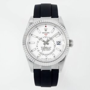 ZF Factory Rolex Sky-Dweller White Dial 904L Steel Case Oysterflex Rubber Strap 9002 Movement 42mm