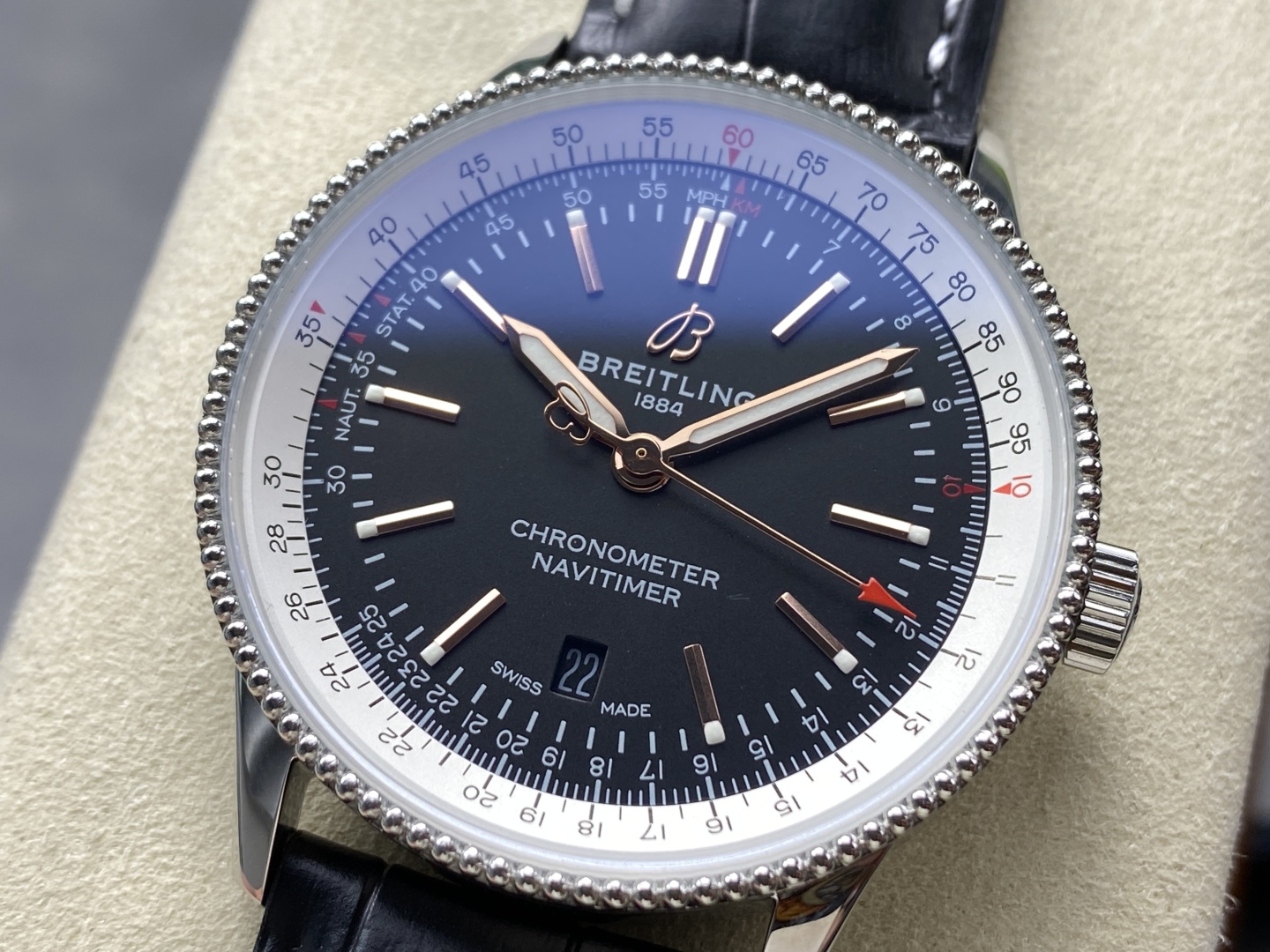 BLS Factory Breitling Navitimer Black&White Dial 316L Steel Case Black Leather Strap Cal.17 Movement 41mm - Image 3