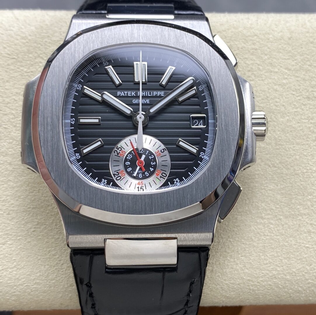 3K Factory Patek Philippe Nautilus 5980 Black Dial 316L Steel Bezel Leather Strap CH28-520C Movement 40.5mm