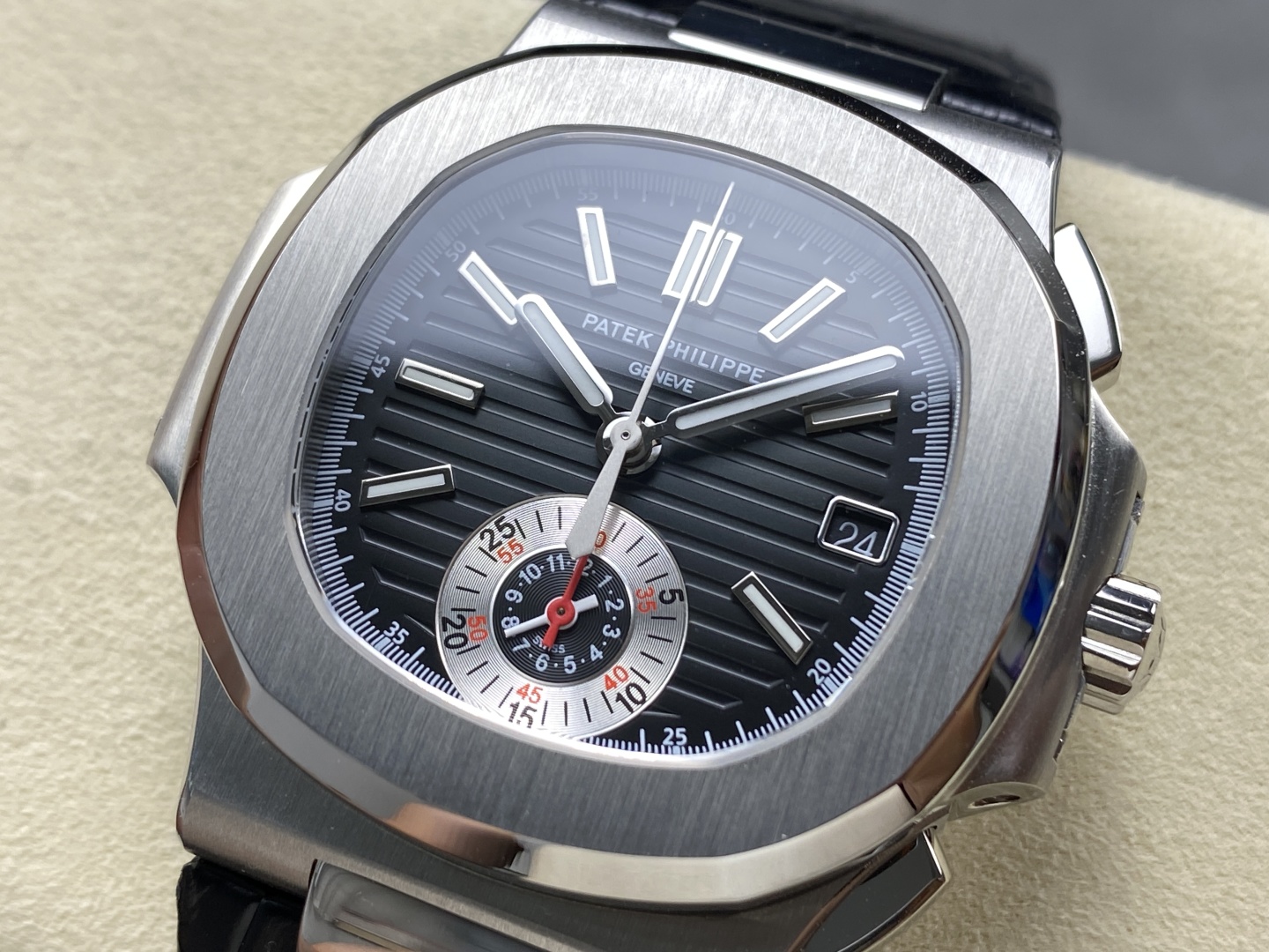 3K Factory Patek Philippe Nautilus 5980 Black Dial 316L Steel Bezel Leather Strap CH28-520C Movement 40.5mm - Image 3