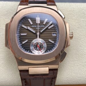 3K Factory Patek Philippe Nautilus 5980 Brown Dial Rose Gold Bezel Leather Strap CH28-520C Movement 40.5mm