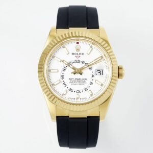 ZF Factory Rolex Sky-Dweller White Dial Yellow Gold Case Oysterflex Rubber Strap 9002 Movement 42mm