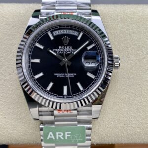 ARF Factory Rolex Daydate 40mm Black Dial Fluted Bezel 904L Steel Bracelet  3255 Movement Weight Gained 40mm