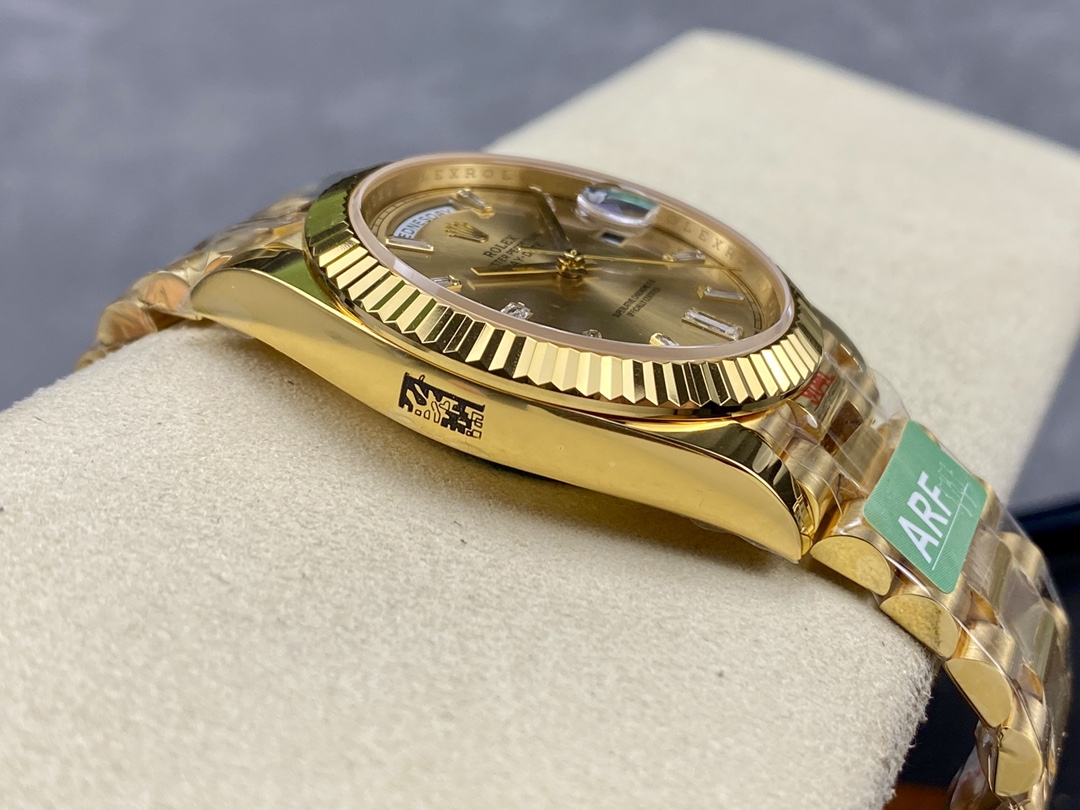 ARF Factory Rolex Daydate 40mm Champagne Dial With Diamonds Fluted Bezel Yellow Gold Bracelet 3255 Movement Weight Gained 40mm - Image 5
