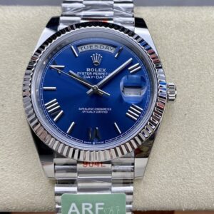 ARF Factory Rolex Daydate 40mm Blue Roman Dial Fluted Bezel 904L Steel Bracelet  3255 Movement Weight Gained 40mm