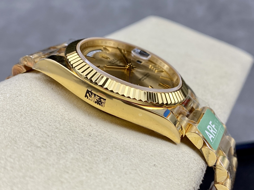 ARF Factory Rolex Daydate 40mm Champagne Roman Dial Fluted Bezel Yellow Gold Bracelet 3255 Movement Weight Gained 40mm - Image 6