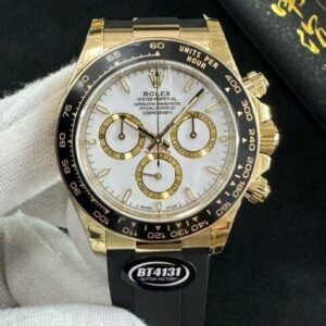 BT Factory Rolex Daytona Chronograph 126518 White Dial Ceramic Bezel Yellow Gold Case Rubber Strap 4131 Movement 40mm