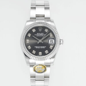 ARF Factory Rolex Datejust 31mm Grey Dial With Diamonds Fluted Bezel 904L Steel Oyster/Jubilee Bracelet ETA 2688 Movement 31mm