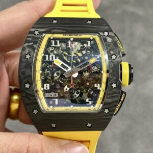 KV Factory Richard Mille RM011 Carbon Fiber Case Yellow Rubber Strap RMAC2 Movement 50mm