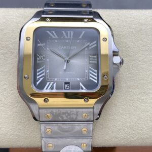 BV Factory Cartier De Santos 39.8mm Grey Dial Yellow Gold Bezel 316L Steel Case&Bracelet 1847 MC Movement 39.8X47.5X9.08mm