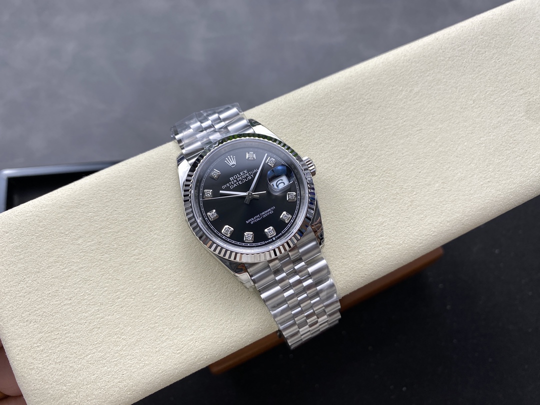 VS Factory Rolex Datejust 126234 Black Dial With Diamond Fluted Bezel 904L Steel Jubilee Bracelet 3235 Movement 36mm - Image 7